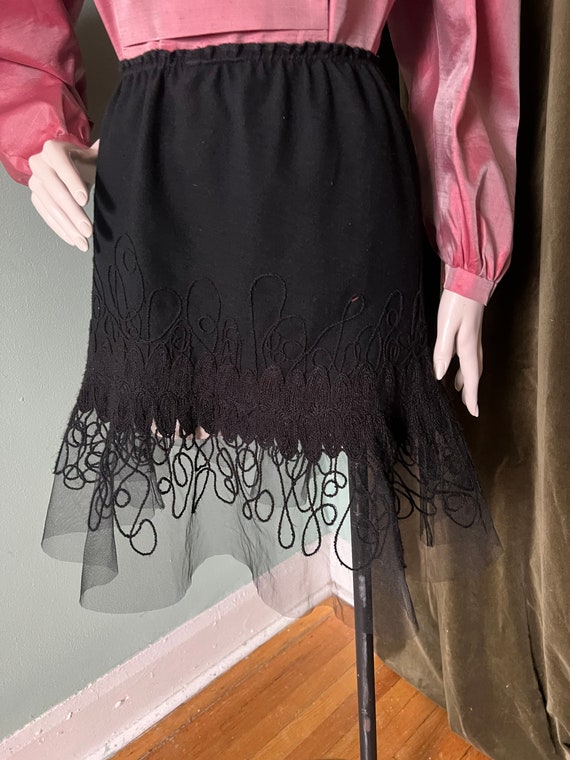 90s Black Embroidered Flared Mini Skirt Mermaid M… - image 2