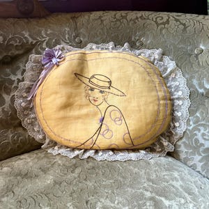 Antique 1920s Art Deco Embroidered throw pillow