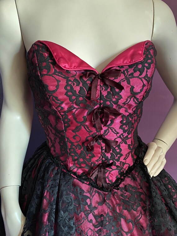 1980s Sweetheart Petal Bust Black Cherry Lace Bal… - image 3