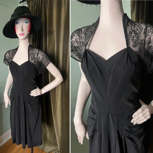 1940s Black Wiggle Dress with Soutache M L