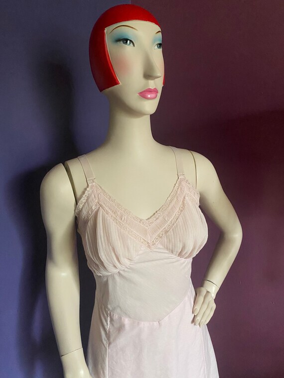 1940s Pink Crystal Pleat Cotton Slip Dress French… - image 2