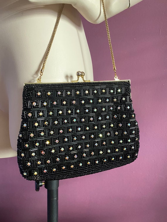 Vintage 1950s Beaded Rhinestone Handbag