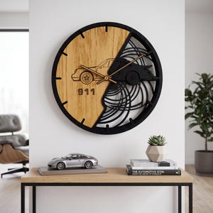 Kultige 911 Car Holz Wanduhr | Eiche Natur Inspiriertes Dekor