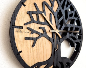 Orologio da parete 3D Albero della Vita in Quercia / Grande decorazione murale in legno / Decorazione albero genealogico ispirata alla natura / Regalo unico per inaugurazione casa e matrimonio / Dimensioni extra large