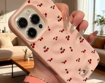 Sweet Cherry Wave Texture Phone Case for iPhone 15 Pro Max, Shockproof Cover