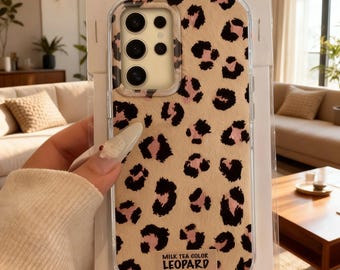 Retro Pink Leopard Phone Case for Samsung Galaxy S23-S26 Ultra, Shockproof Cover