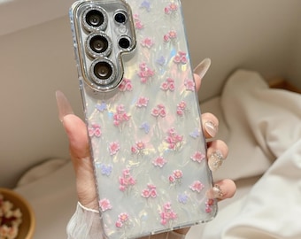 Pink Floral Phone Case for Samsung S24 S23 S25 Ultra – Shockproof Lens Cover