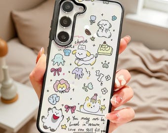 Embroidered Cat Samsung Phone Case with Wrist Strap (S26 Ultra, S25, S24)