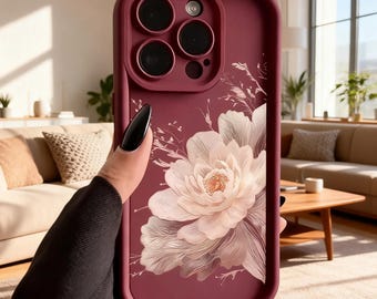 Embossed Peony Flower iPhone Case Cream White Silicone Cover