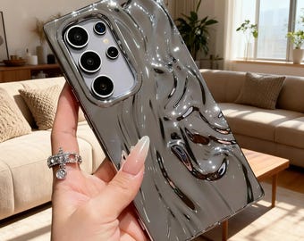 Luxury Water Ripple Samsung Case 3D Wrinkle Electroplate Cover for S26 Ultra S25