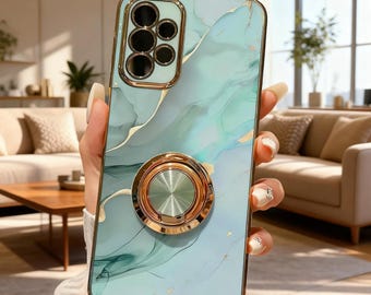 Luxury Marble Ring Holder Samsung Galaxy S25 Ultra S24 S23 FE Plated Phone Cover