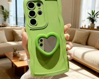 Samsung Galaxy Case Mirror Heart Bracket Wave Cover for S24 S23 S25 Ultra Plus A55 A54 A35 A16