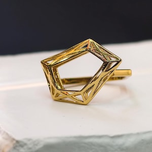 Anello Freedom Designer, anello geometrico di tendenza, anello aperto regolabile, gioiello contemporaneo, anello architettonico, anello placcato oro 14 carati