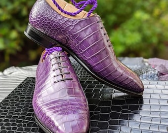 Neue handgefertigte Oxford-Schuhe aus reinem Alligatorleder für Herren