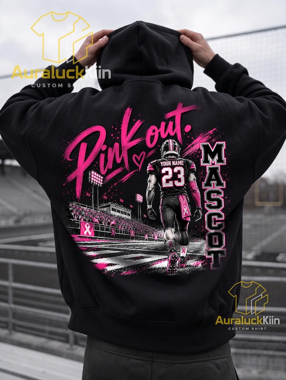 Custom Pink Out Football Mascot Shirt, Personalized Player Name Number, Breast Cancer Awareness T-Shirt Sweatshirt Hoodie, Pink Out Shirts