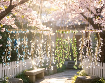 Acchiappasole con cascata di cristallo, mobile da appendere in pietra naturale, creatore di arcobaleni boho per finestre, decorazione per giardino delle fate, regalo per l'inaugurazione della casa