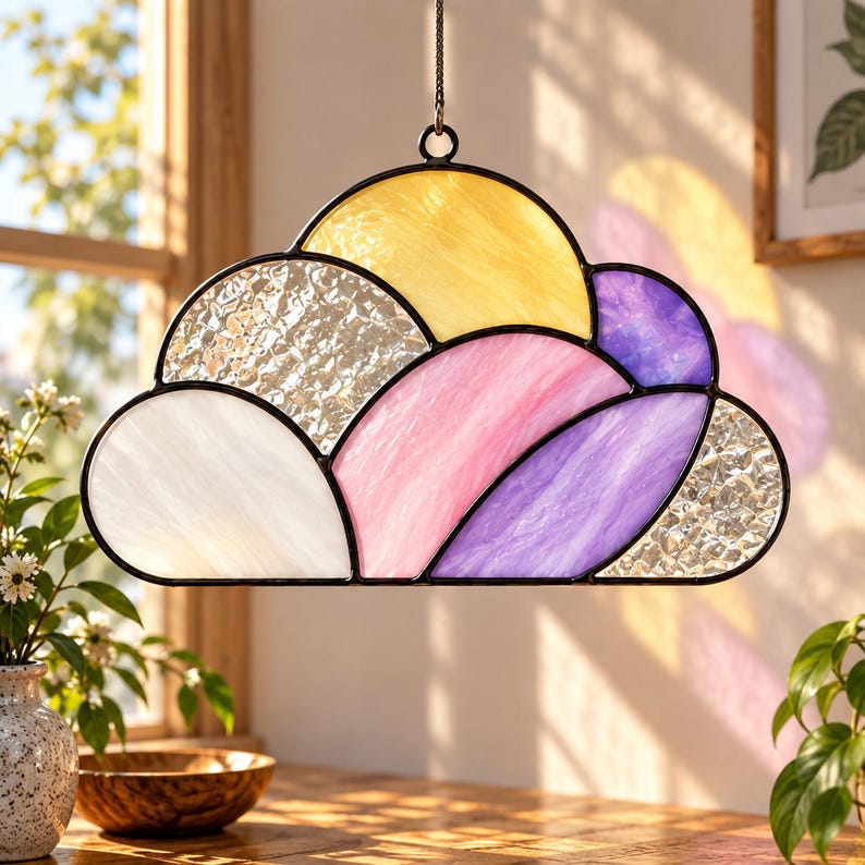 Cloud Stained Glass Pattern, Cloud Suncatcher Template, Sky Glass Art ...