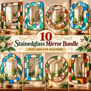 10 Stained Glass Mirror Patterns Bundle, DIY Glass Art Templates, Geometric & Floral Mirror Designs, Beginner Digital Download