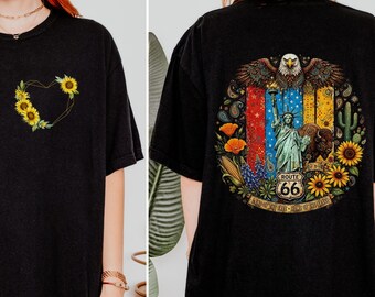 Route 66 Shirt, Western Eagle Bison Tee, Patriotic Sunflower Heart Comfort Colors 1717, 4th of July Statue of Liberty Gift Shirt