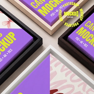 Mockup de tela em close-up, plano, texturizado e realista, modelo minimalista para pôster de parede, para pintura quadrada, vertical e horizontal em PSD de algodão.