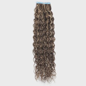 Extensions van echt haar 3B #2/16 Donkerbruin en natuurlijk blonde highlights 20" krultape