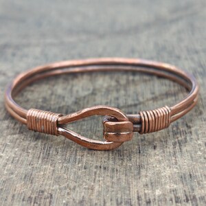 Copper Hook Bangle Bracelet, Handmade Adjustable Cuff, Rustic Boho Jewelry, Artisan Unisex Bracelet, Minimalist Statement Unisex Gift,