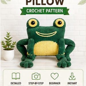 Frog Pillow Crochet Pattern PDF, Crochet Frog Cushion Pattern, Amigurumi Frog Pillow, Cute Crochet Pattern, DIY Kids Room Decor