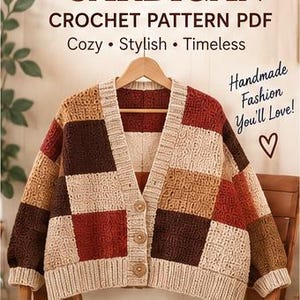 Patrón de cárdigan patchwork a crochet en PDF, cárdigan extragrande a crochet, patrón de suéter con bloques de color, patrón de ropa a crochet, PDF digital