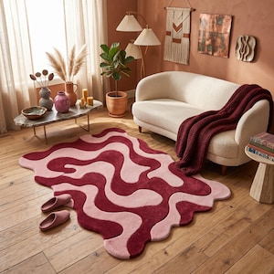 Wavy Area Rug, Pink Red Abstract Rug, Y2K Rug, Retro Wavy Carpet, Groovy Rug, Modern Organic Rug, Funky Bedroom Living Room Decor 9x12 10x14