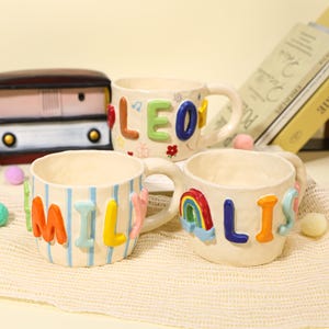 Custom 3D Letter Mug Personalized Name Ceramic Coffee Cup Cute Kidcore Rainbow Pottery Chunky Bubble Font Shabby Chic Birthday Gift For Her