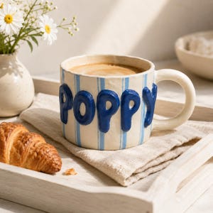 Personlig 3D-bokstavsmugg blårandig namn keramikkaffekopp söt Kidcore regnbåge keramikbubbla unik chic födelsedagspresent till henne