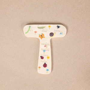 Targa personalizzata in ceramica con iniziale per neonato, a forma di insetto da giardino, farfalla o lumaca, con lettere dalla A alla Z, decorazione per la cameretta, statistiche di nascita, regalo ricordo per neonato