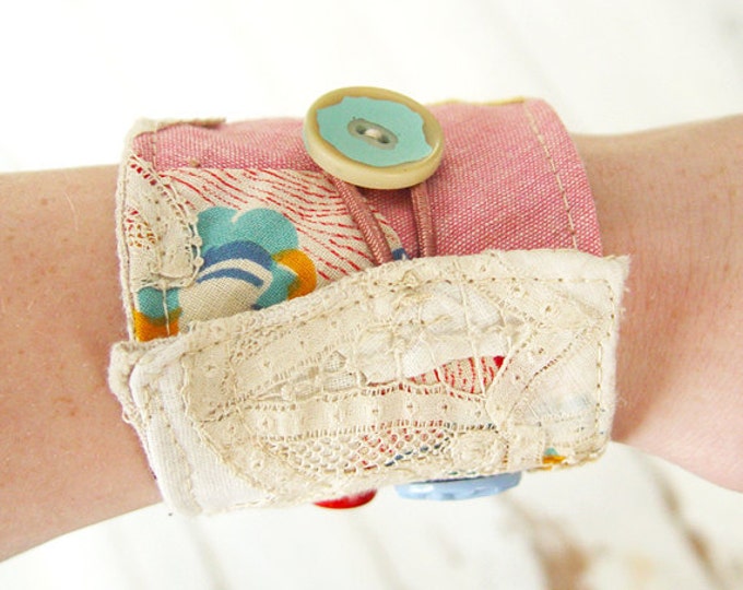 Vintage Fabric Wrist Cuff Textile Bracelet Salvaged Upcycled Etsy