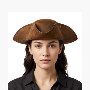 Custom top hat style, Brown Tricorn Hat, Antique Pirate Captain Cap, Historical Steampunk Headwear, Colonial Three Cornered Festival Hat