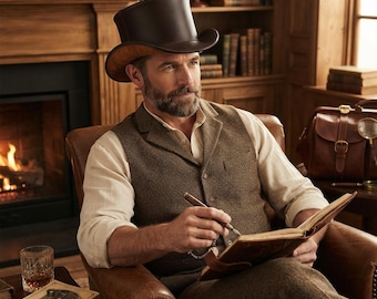 Brauner Lederzylinder, Vintage-Western-Steampunk-Cowboyhut im viktorianischen Stil, Buffalo-Nickel-Conchos, Festival-Cosplay-Kostüm, Erwachsene