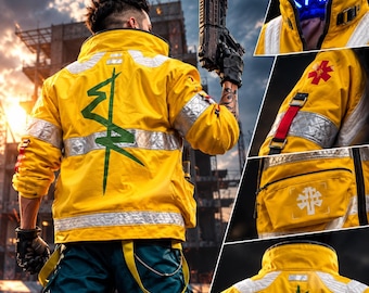 Cyberpunk-Jacke, David Martinez Edgerunners Lederjacke, LED-Kragen, Cyberpunk 2077 Cosplay-Kostüm, Geschenk für Anime-Gamer