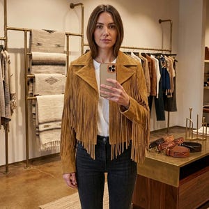 Handmade Camel Brown Suede Fringe Jacket – Western Boho Cowgirl Style
