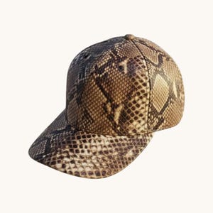 Python Snakeskin Leather Baseball Cap, Exotic Snake Print Sport Hat, Luxury Streetwear Headwear, Casual Cowhide Crown