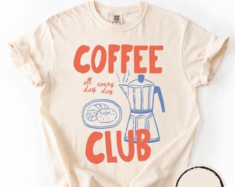 Vintage Coffee Club Comfort Colors® T-Shirt, Retro Coffee Shirt, Trendy Iced Coffee Graphic Tee, Thrifted Preppy Espresso Tshirt