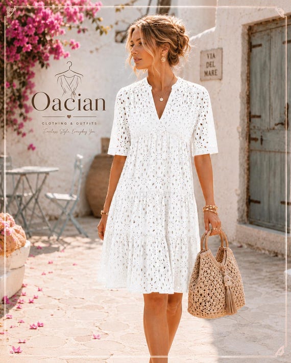 white mini boho summer dress Eyelet | V-neck Ruffle Short Sleeve Cotton Blend Vacation and eyelet embroidery create buy sienna satin halter maxi dress Beach Wedding Dress Long Size:5.5M