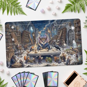 MTG Playmat Owl Scholar | Magic Commander EDH Card Mat 24x14 Zones