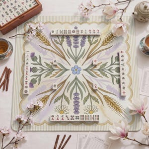 Lavender Wheat Chamomile Mahjong Mat — Botanical Mah Jongg Table Topper for Game Night