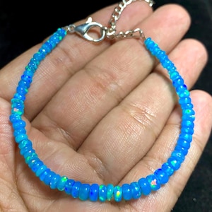 AAA Paraiba Blue Opal Beads Bracelet ,Natural Ethiopian Fire Opal Beads Jewellery Gift For Her.