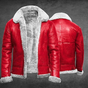Men's Red Leather A2 Aviator Bomber Jacket, Retro Winter Fur Trimmed Coat