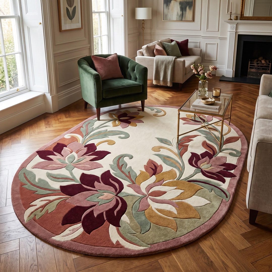Floral Round Wool Rug, Vintage Botanical Rug, Hand Tufted Flower Area ...