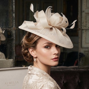 Beige tovenaarhoed, veren mesh zendspoel, Kentucky Derby-hoed, bruiloftsgast haaraccessoire, Tea Party Fascinator voor vrouwen