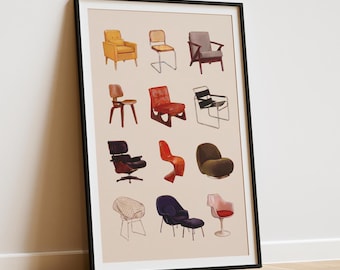 Stampa di una sedia in stile Mid-Century Modern / Arte murale Bauhaus / Arredamento d'interni minimalista / Poster per la decorazione della casa