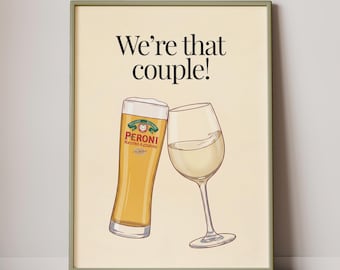 Impression couple bière et vin | Art mural pour elle et lui | à votre santé chérie | Impression paire parfaite | Cadeau d'anniversaire | Décoration de bar de cuisine