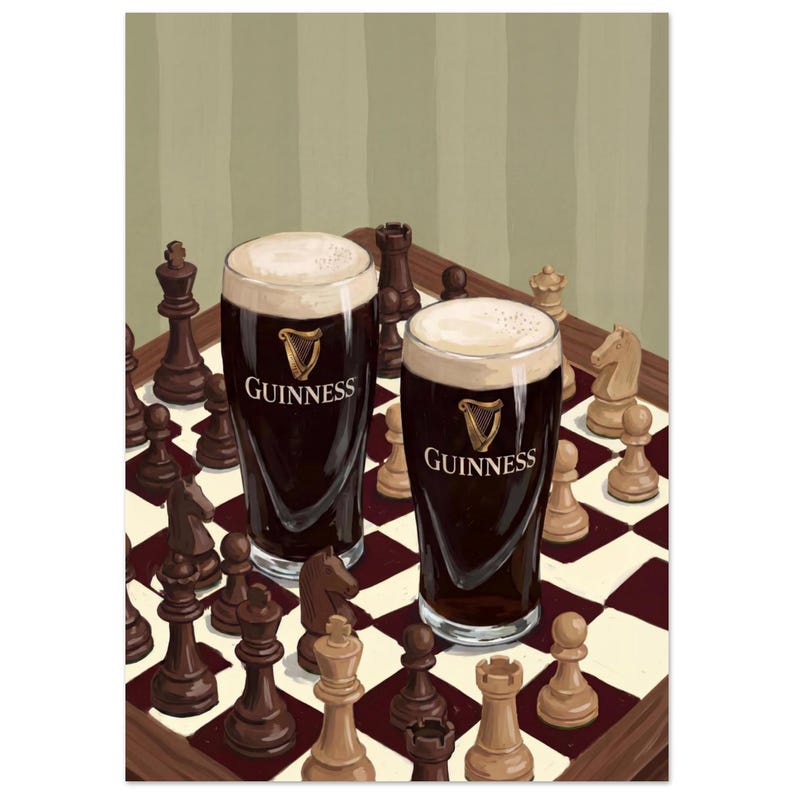 Le plan directeur Guinness | Impression d'échecs Guinness | Art mural jeu d'échecs | Cadeau pour amateur de Guinness | Décoration de pub | Décoration murale bar image 6