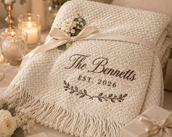 Personalized Wedding Throw Blanket, Custom Embroidered Couple Blanket, Mr and Mrs Gift, Wedding Date Blanket, Bridal Shower Gift